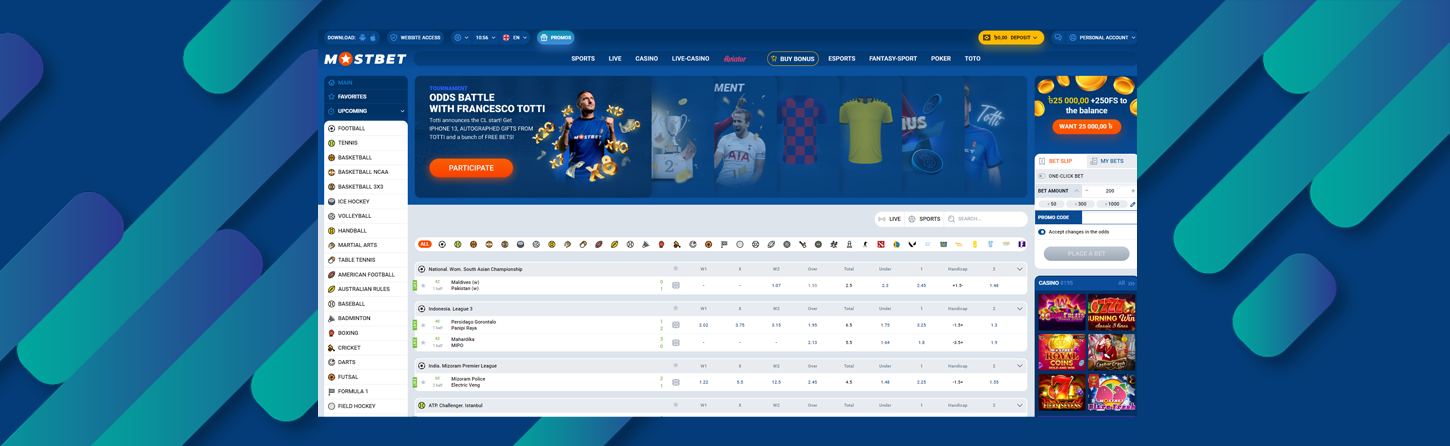 Home page of Mostbet bookmaker